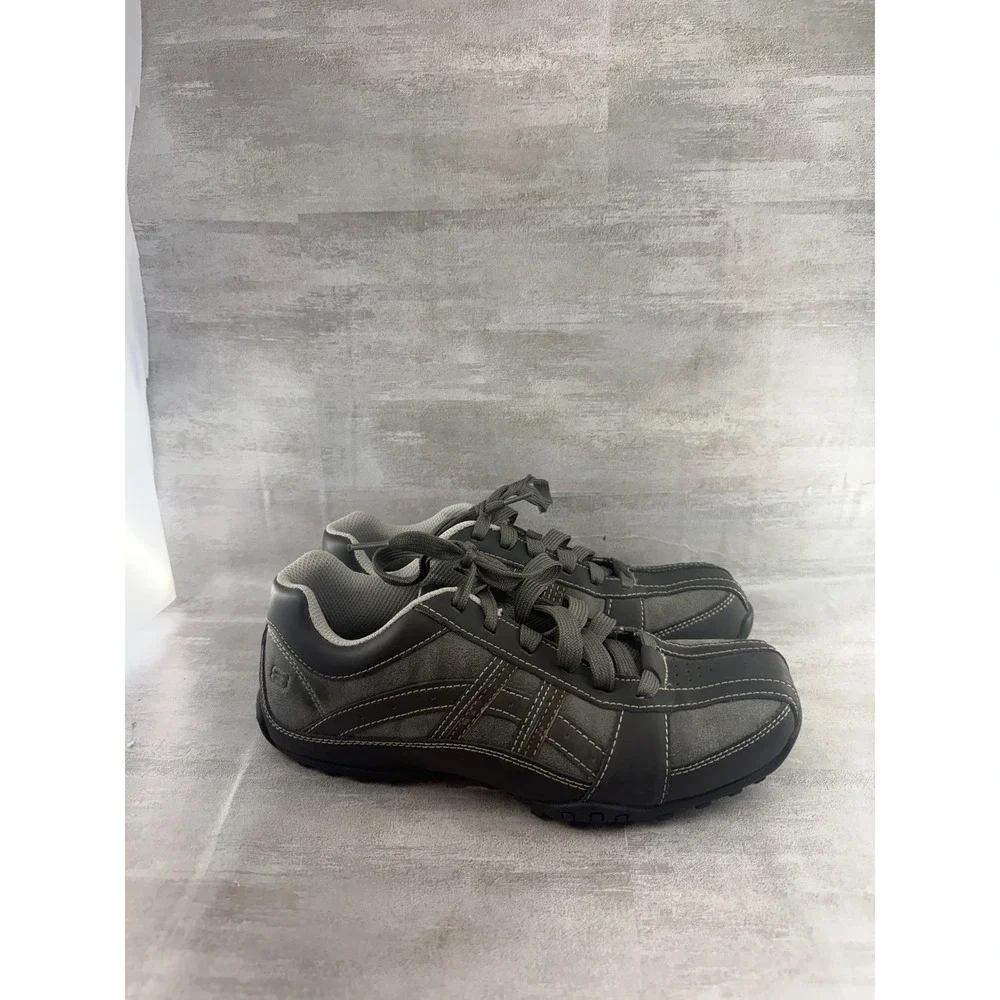 Skechers 64455 Men Charcoal Gray Leather Memory Foam Casual Sneakers Size 7.5